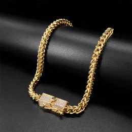 cuban link chains necklaces designer necklace for men square buckle with diamond stainless steel non tarnish plated gold chain 4mm wide hip hop rapper jewelry gift