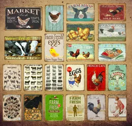 2021 Rolig kukmarknad Färska ägg Milk Metal Sign Shop Cafe Home Wall Decor Farm Animals Vintage Poster Happy Chicken Retro Plack4065377