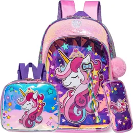 Handväskor Unicorn Kids Ryggsäck för Gilrs School Ryggsäckar med Lunch Box Elementary Kindergarten Student Söt rosa bokväskor 231030