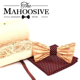 Bow Ties Mahoosive 3D Design Mens Pocket Square Bow Tie Set Wood Tie Gravatas Bowties Wedding Business Suit Wood Bow Ties Hankies 231031