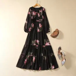 1021 2023 Миланское подиумное осеннее платье с v-образным вырезом, черное с длинными рукавами, бренд в том же стиле, ампир, женская мода, высокое качество AS