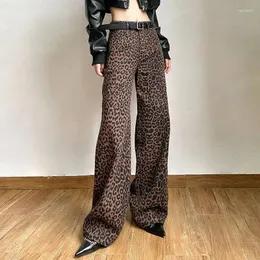 Pantaloni da donna versione coreana della stampa leopardata retrò casual autunno a vita alta allentato gamba larga dritta traspirante