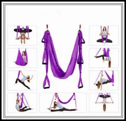 18 kolorów 250150 cm Flying Yoga Hammock Aerial Yoga Hammock Pasek Fitness Huśtawka z 440LB obciążenie CCA9761 15PCS9633475