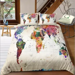 Sängkläder sätter Bomcom 3D Digital Printing Map Print Däcke Cover Set Watercolor World Microfiber