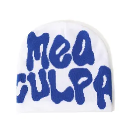 2023 New Knitting Beanies 모자 남성 여성 유니스석 Mea Culpa Y2K Mea Culpa 따뜻한 힙합 알파벳 창조적 인 힙 스터 패션 브리밍 모자 따뜻한 야외 모자 240222 359