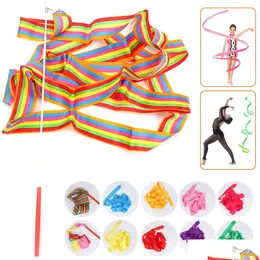 Gymnastiska ringar 2m/4m Colorf Gym Ribbons Dance Ribbon Rhythmic Art Ballet Streamer Twirling Rod Stick For Training Professional Drop DHGP8