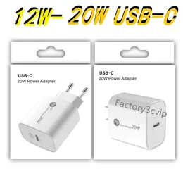 12W 20W PD Typ C USB C Power Adapter US EU Wall Charger Chargers Adapters för iPhone 11 12 13 14 Pro Max Samsung Android -telefon med låda