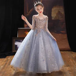 2022 꽃 소녀 드레스 여자 아기 옷 스팽글 아이 생일 가운 가운 유아 대회 드레스