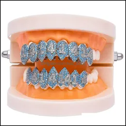Grills dental Grillz Sier Color Iced Out 1414 Gold Grillz Crystal Jewelry Acess￳rios de grades de fundo superior dentes corporal Hip Hop Bling Cub Dh4tg