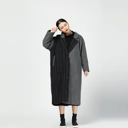 Misturas femininas de lã feminina 2022 marca de moda listrada feminina listrada de plus size bastão Inglaterra estilo mais grosso casacos wq977