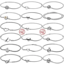 Bangle 925 Sterling Silver Star Heart Crown Round Sparkling Snake Chain Basic Bracelet Fit Original Brand Charm Bead Women Jewelry 220831