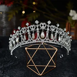 Bröllopshår smycken barock kristallpärla brud tiaras diana krona tävling diadem brud pannband tillbehör tiara de noiva 220831