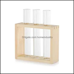 Vasos Vintage Wood Stand Rack com tube de tubo de vidro Tabletop Flower Vaso Terrarium para propaga￧￣o de plantas hidroponias dhd3u