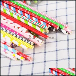 Drinking Straws Degradable St Disposable Art Paper Suction Tubes Tubaris Creative Drinking Glasses Dots Stripe Kitchen Bar Accessorie Dhoaz