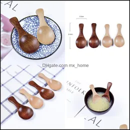 Spoons Wooden Mini Baby Spoons Powdered Milk Coffee Salt Spice Seasoning Scoops Kitchen Accessories Short Handle Round Ladle New Arri Dhqmt