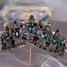 Bröllopshårsmycken Kmvexo European Green Crystal Tiaras Vintage Black Pageant Crown Baroque Bridal Accessories Gift 220831