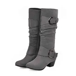 Stiefel Große frauen kniehohe stiefel schnalle mit zip Retro frauen motorrad dickes pelz warme winter schnee botas mujer 220901