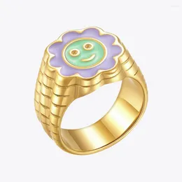 Cluster-Ringe ENFASHION Nette Sun Bloom Lächeln Ring für Frauen Gold Farbe Edelstahl Modeschmuck Halloween Anel Masculino R214120