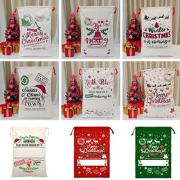 Hem 12 Styles Imitation Linen Christmas Gift Bag Bomull Canvas Drawstring Sack P￥sar med Xmas Santa Design LT007