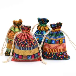 Sachet Bags 12Pcs Egyptian Style Jewelry Packaging Pouch Print Dstring Bag Sachet Candy Ethnic Travel Purse Cotton Gift Homeindustry Dhsln
