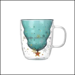 Mugs New Year Innovative Glass Christmas Tree Star Cup High Temperature Mug Double Water Custom For Party Xmas Gifts 737 K2 Drop Deli Dhrlc