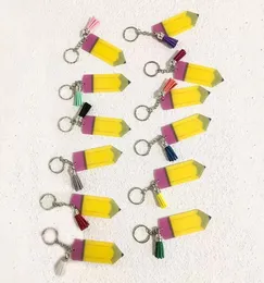 Party Favor DHL UPS Teachers Day Keychain Fashion Acrylic Pencil Dangle Charms Key Ring Personalize With Small Tassel Keyring Festival Party Gift stock GC0901