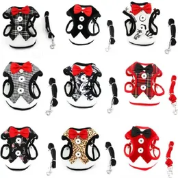 UPS Dog Collars Leashes Small Pet Set Vest Harness Bowtie Gentleman Harness for Small Cat and Puppy