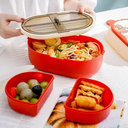 Servis uppsättningar Microve Bento Lunch Box Double Tray Picnic PP Storage Container Studen utomhus bärbar
