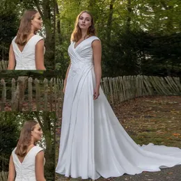 Plus-storlek bröllopsklänning a-line brudklänningar ruched bodice enkel bröllopsklänning vit vestidos de noiva