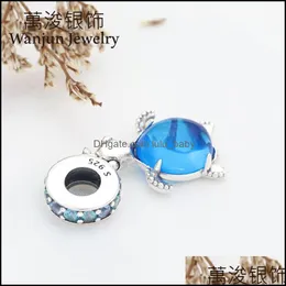 Kolye Kolyeler Orijinal Avrupa bileziğine uyuyor 100% 925 Sterling Sier Boncuklar Murano Cam Deniz Kaplumbağası Dangle Cazibesi Yüksek Kalite Diy Yahudi Dho3i