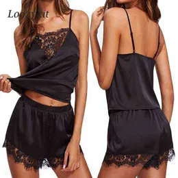 Kvinnors nya sömnkläder damer lapptäcke silkes sömlösa mode kvinnor sexiga nattkläder satin v-ringning camisole shorts underkläder pamas set 220901h