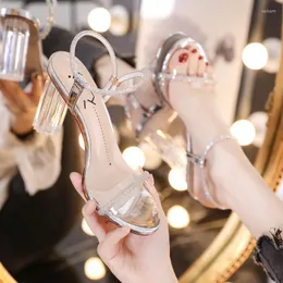 Sandalen PVC Gelee Kristall Open Toed Party High Heels Frauen Transparente Ferse Quadrat Zapatos Sandalia Gladiador Stil