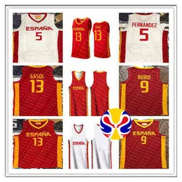 Men's T Shirt Spain 2019 Basketball World Cup Jersey Team Espana 9 Ricky Rubio 13 Marc Gasol 5 Rudy Fernandez 41 Juancho Hernango