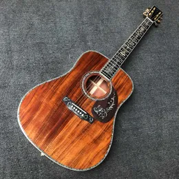 Custom Round Body Acoustic Guitar 41 Inch Solid Koa Wood Abalone Binding Life Tree Inlay Umbrella Logo 45mm Nut Width