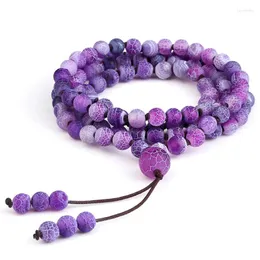 Strang Klassisches handgefertigtes Armband für Damen und Herren, 108 Mala-Perlen, natürlicher violetter verwitterter Stein, Halskette, modische elastische Armbänder, Schmuck