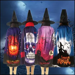 Inne imprezy imprezowe dostawy 2PC/set Halloween szata Cloak czarny czarodziej kapelusz Cape Cosplay Cosplay Adt Bat Dypkin Scl Printed Cloaks vt dhkrn