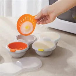 Mini Double Egg Tools طباخ أدوات المائدة الإبداعية ميكروويف بيض البخار بئر البخار مع أدوات المطبخ الغطاء 20220901 E3