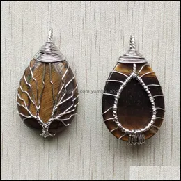 Charms Tiger Eye Wire Wrap Handmased Tree of Life Charms Natural Stone Pendants Diy Necklace Jewelry Making Drop Delivery 2021 Hitta DHQFM