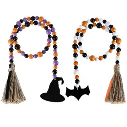 Decoração de festa 2pcsset Halloween Wooden Bead Garland Garland Ornament With Tassels Farthouse Beds Hat Hat Hat 220901