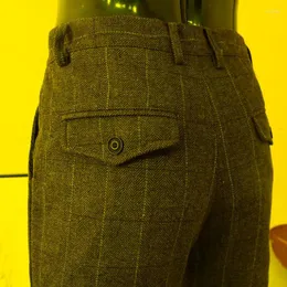 Ternos masculinos blazers calças para homens cinza grosso tweed xadrez calças cavalheiro usar terno plus size formal bussiness vintage