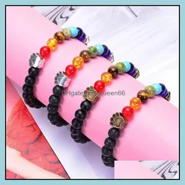 Braccialetti con ciondoli 8Mm Sette Chakra Pietra vulcanica di lava Cane Zampa Cuore Bracciale Energia Yoga Olio essenziale Diffusore Gioielli donna Goccia Del Dhq2W