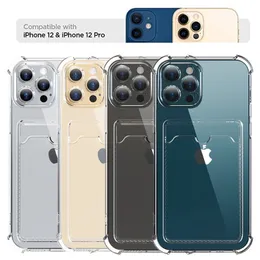 Mobiltelefonfodral f￶r iPhone 14 Pro Max 13 Mini 12 11 XS XR X 8 7 Plus SE Sockproof Clear Silicone Soft TPU Rubber Cover med Back Card Holder Case