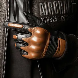 Cycling Gloves Touchscreen Motorcycl Cow Leather Retro Motorcycle Full Finger Glove Cowboy Style For Men Moto Accessories 1 Pair