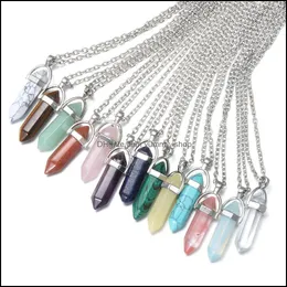 펜던트 목걸이 20colors Chakra Reiki Healing Pendant Jewelry Hexagon Natural Stone Pendum Necklace Quartz Lapis Opal Pink Crystal Dhchl