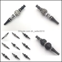 Smoking Pipes Skl Smoking Holder Black Inlaid Crystal Hookah Shisha Smoke Pipe Jewellys Mesh Balls Detachable Straight Nozzles Person Dhpj3