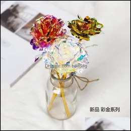 Decorative Flowers Wreaths Valentine Day Flower Christmas Gift 24K Gold Foil Plated Rose Creative Gifts Lasts Forever For Es Girl 67 Dhesj
