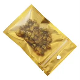 8x13cm Gold Reißverschluss Lock Plastikbeutel wiederverschließbar mattes klares getrocknetes Lebensmittel Süßigkeit Geruchsproof Aufbewahrung Reißverschlussbeutel mit Hangloch 100pcs lot314s