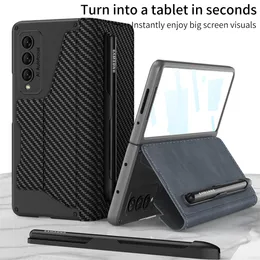 حالات كتاب Flip لـ Samsung Galaxy Z Fold 4 Case Glass Glass Movie Card Card Card Pen Groove Leather