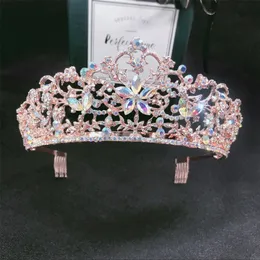 Bröllopshår smycken barock vintage rosguld färg kristallblommor brud tiaras krona tävling kronor med kamtillbehör 220831