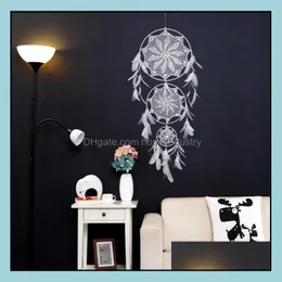 Arti e mestieri Campanelli eolici fatti a mano Nordic Dream Catcher Net con piume Appeso a parete Dreamcatcher Craft Regalo di nozze Homeindustry Dhl0C